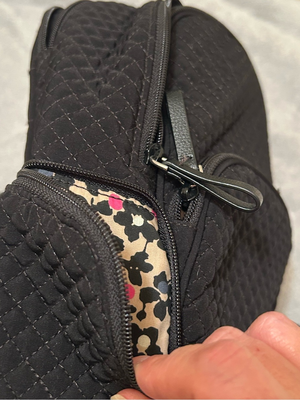 Vera Bradley Quilted Black Backpack with Floral Trim - Picture 4 of 4